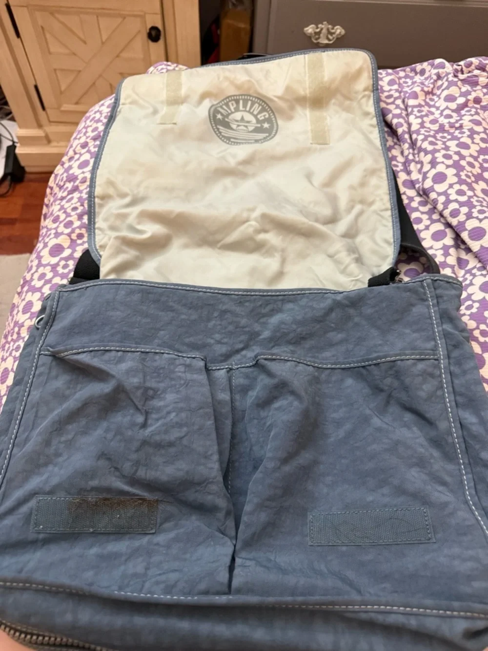 Kipling Madhouse Expandable Slate Blue Messenger Bag with Black Strap